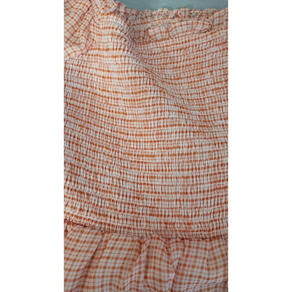 LC Lauren Conrad Peach Orange White Gingham Cottagecore Chiffon Dress Large - Picture 14 of 14